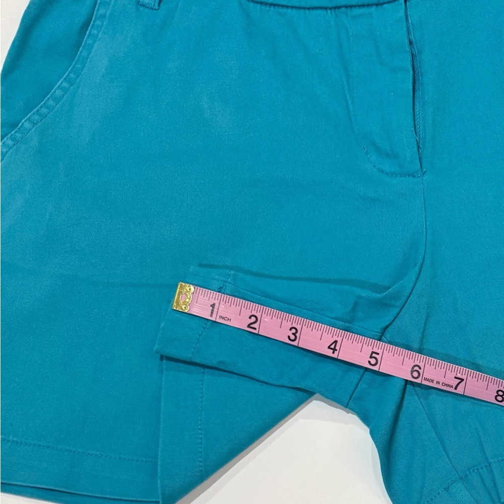 Turquoise Shorts Womens Size 14 Stretch Casual Summer Blue Flat Front Mid Rise - Picture 6 of 7